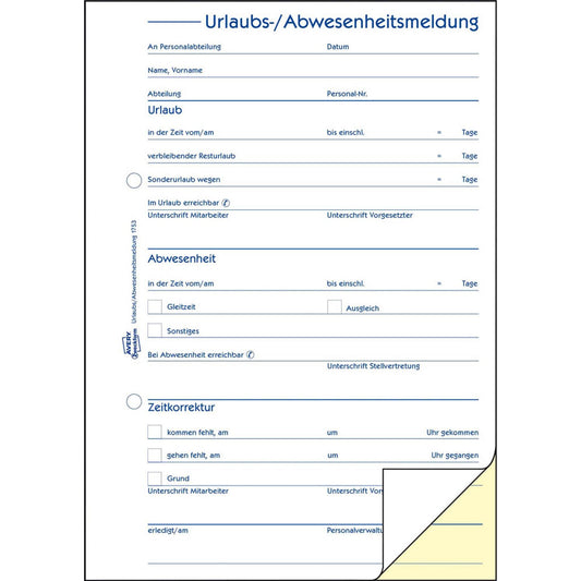 AVERY Zweckform Urlaubsabwesenheitsmeldung Formularbuch | 1753
