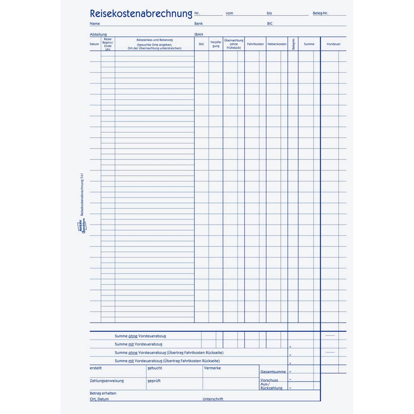 AVERY Zweckform Reisekostenabrechnung monatlich Formularbuch | 741