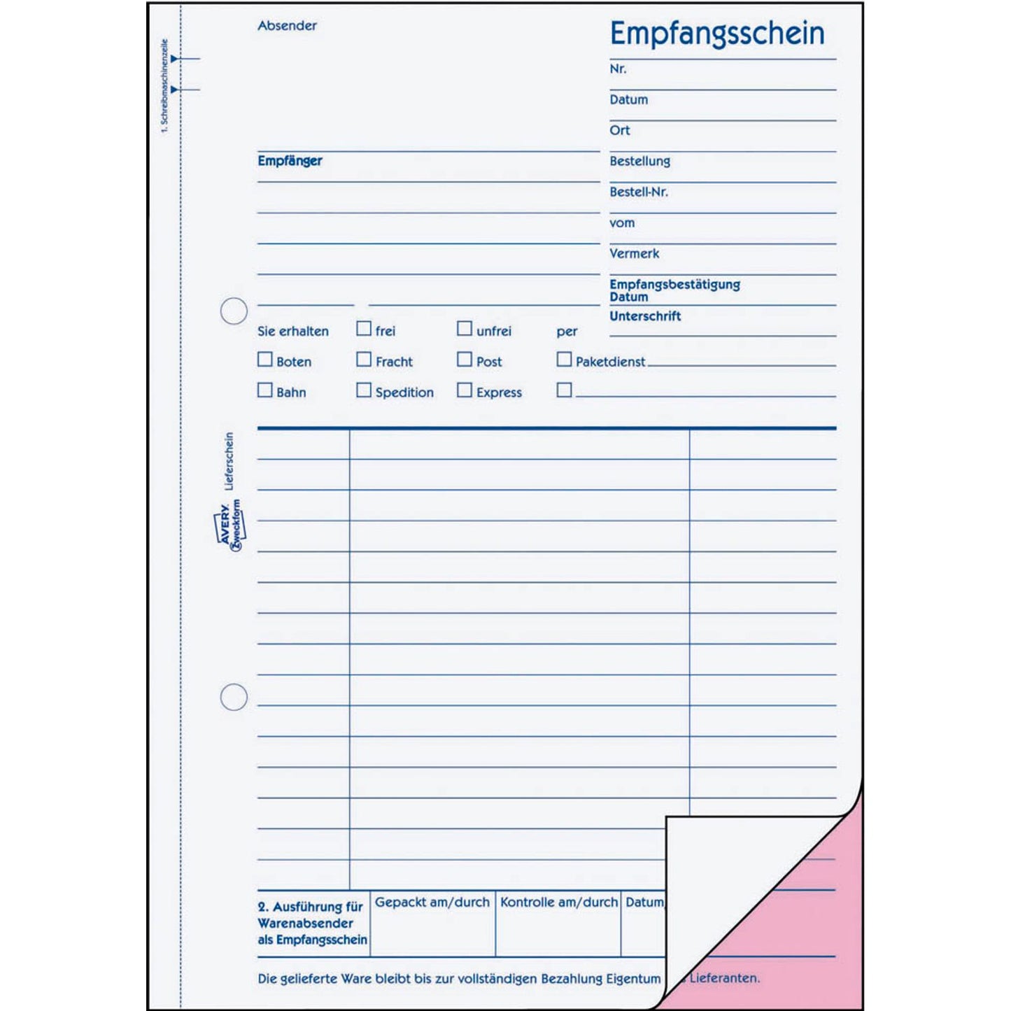 AVERY Zweckform Lieferschein mit Empfangsschein Formularbuch | 726