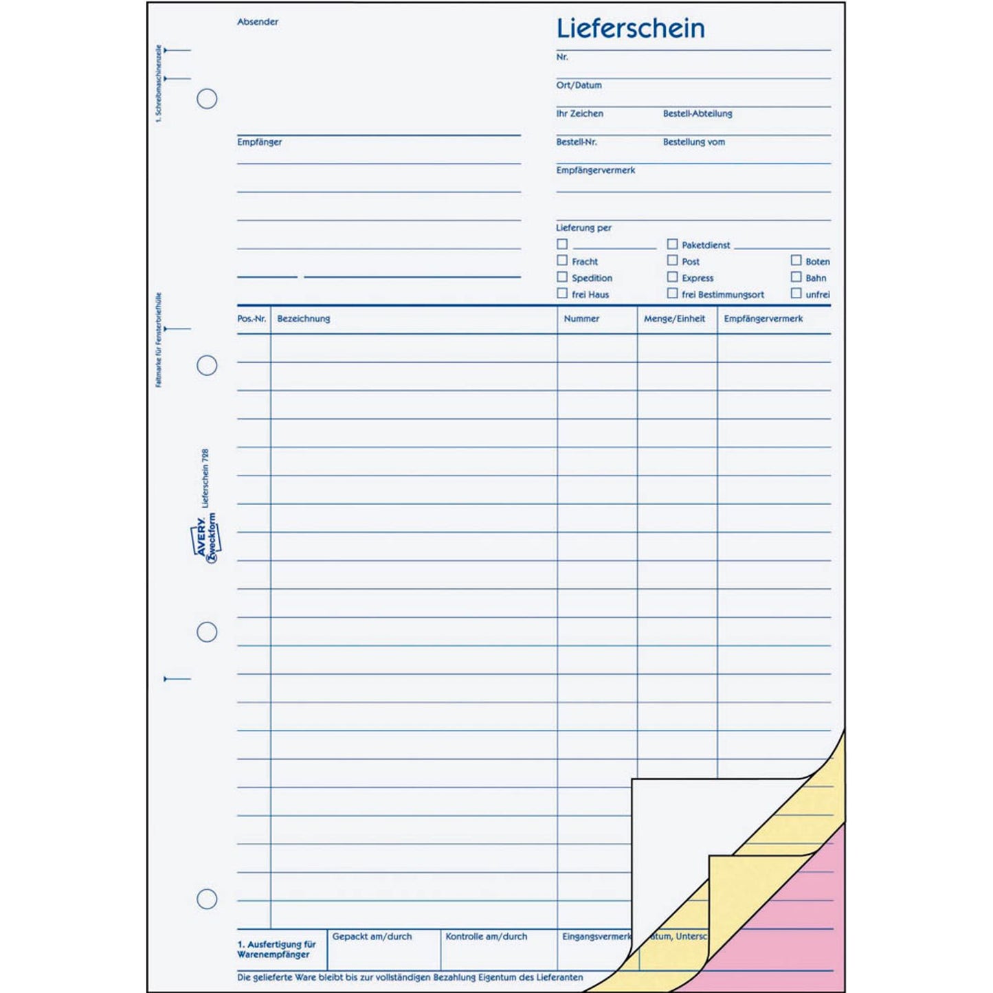 AVERY Zweckform Lieferschein mit Empfangsschein Formularbuch | 728