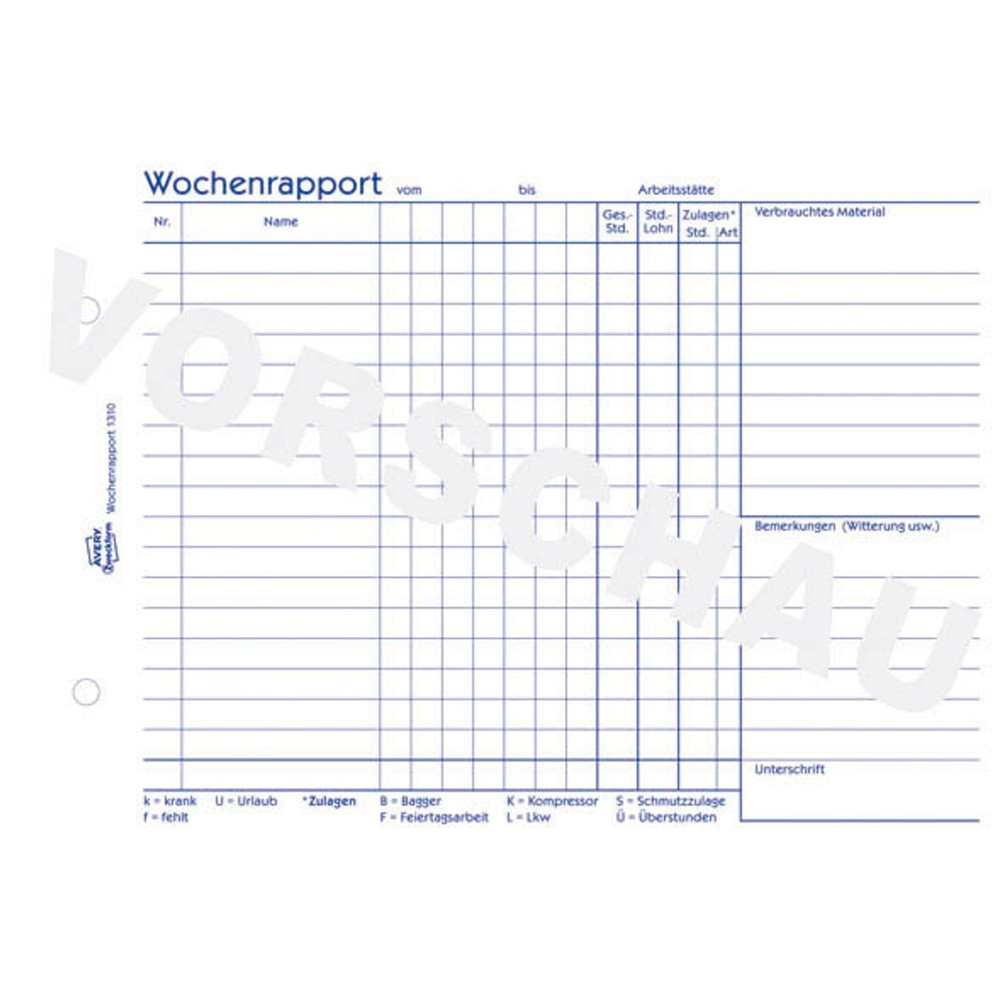 AVERY Zweckform Wochenrapport Formularbuch | 1310