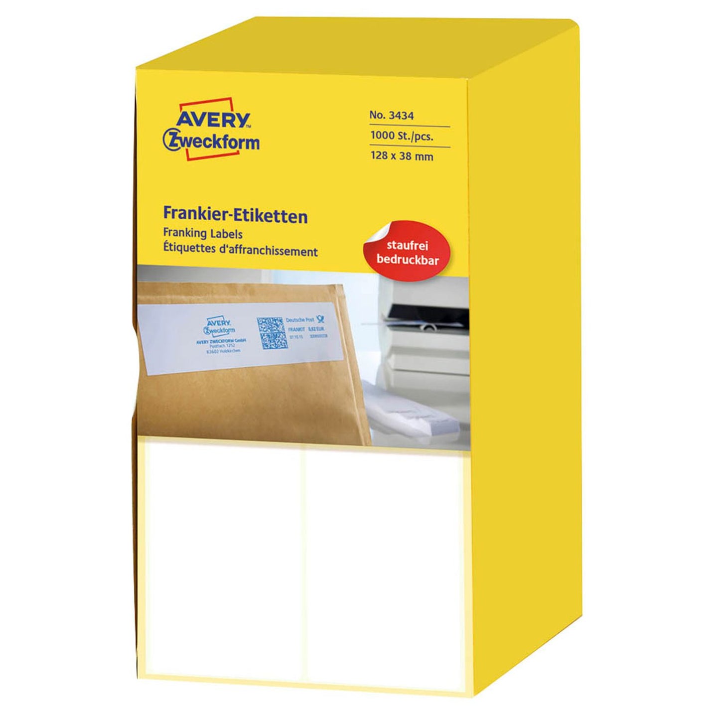 AVERY Zweckform Frankieretiketten weiß 128,0 x 38,0 mm | 3434 | 1 Pack = 1.000 Etiketten