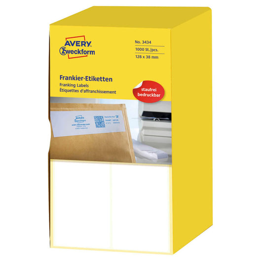 AVERY Zweckform Frankieretiketten weiß 128,0 x 38,0 mm | 3434 | 1 Pack = 1.000 Etiketten