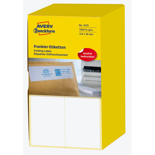 AVERY Zweckform Frankieretiketten weiß 135,0 x 38,0 mm | 3435 | 1 Pack = 1.000 Etiketten