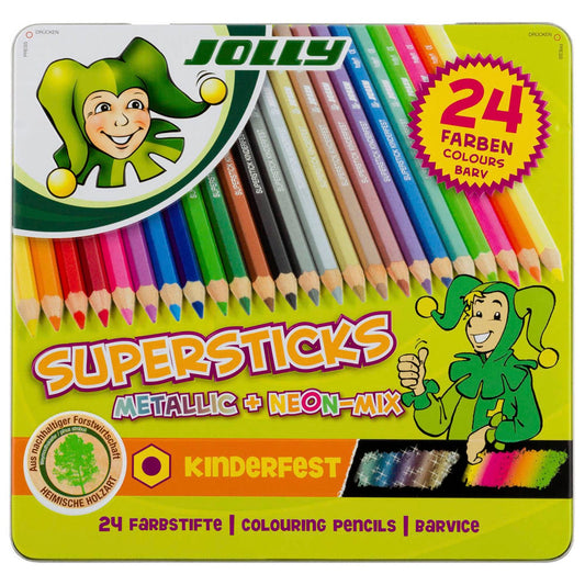 JOLLY SUPERSTICKS METALLIC + NEON-MIX Buntstifte farbsortiert | 3000-0449 | 1 Pack = 24 St.