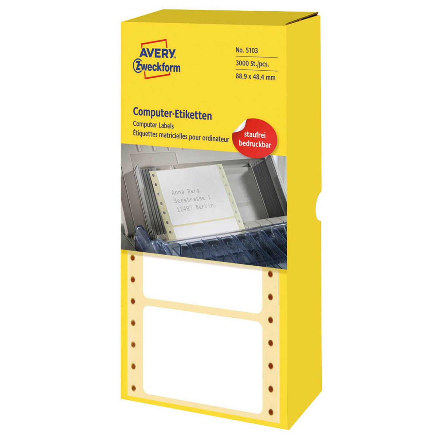 AVERY Zweckform Computer-Endlosetiketten weiß 88,9 x 48,4 mm | 5103 | 1 Pack = 3.000 Etiketten