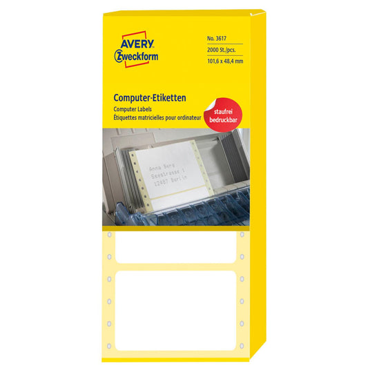 AVERY Zweckform Computer-Endlosetiketten weiß 101,6 x 48,4 mm | 3617 | 1 Pack = 2.000 Etiketten