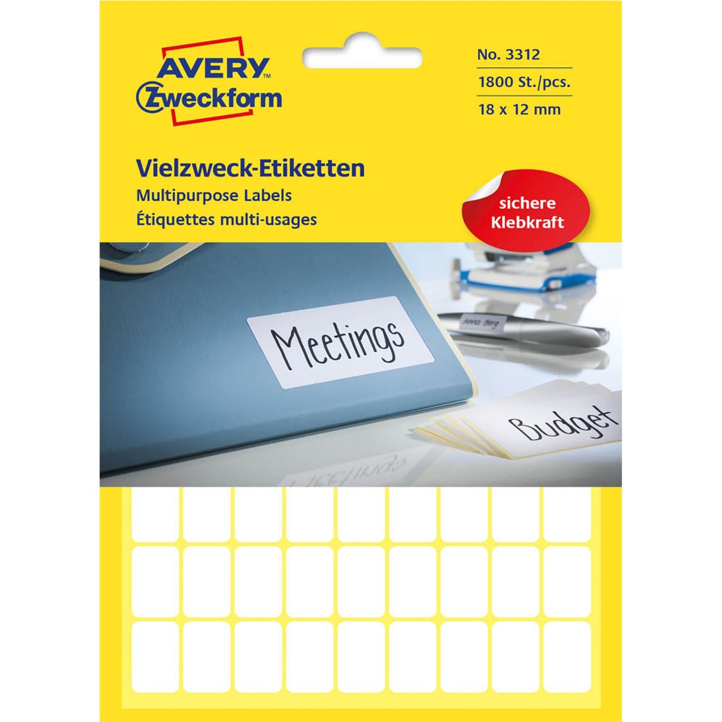 AVERY Zweckform Etiketten weiß 18,0 x 12,0 mm | 3312 | 1 Pack = 1.800 Etiketten