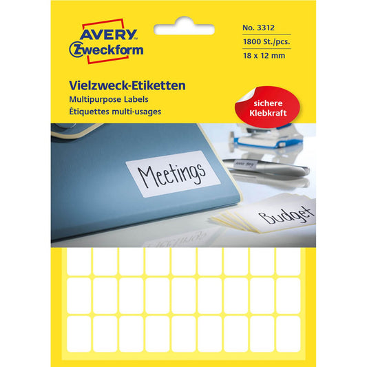 AVERY Zweckform Etiketten weiß 18,0 x 12,0 mm | 3312 | 1 Pack = 1.800 Etiketten