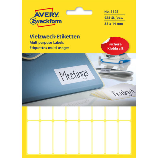 AVERY Zweckform Etiketten weiß 38,0 x 14,0 mm | 3323 | 1 Pack = 928 Etiketten