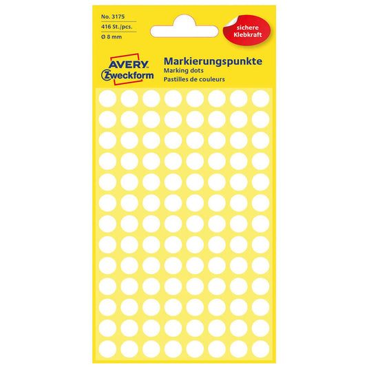AVERY Zweckform Klebepunkte weiß Ø 8,0 mm | 3175 | 1 Pack = 416 St.