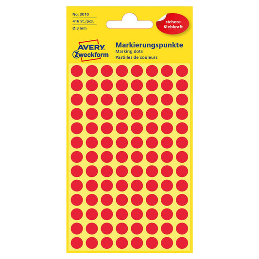 AVERY Zweckform Klebepunkte rot Ø 8,0 mm | 3010 | 1 Pack = 416 St.