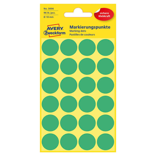 AVERY Zweckform Klebepunkte grün Ø 18,0 mm | 3006 | 1 Pack = 96 St.