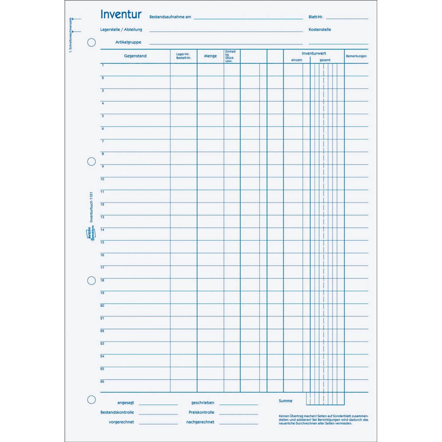 AVERY Zweckform Inventurbuch | 1101