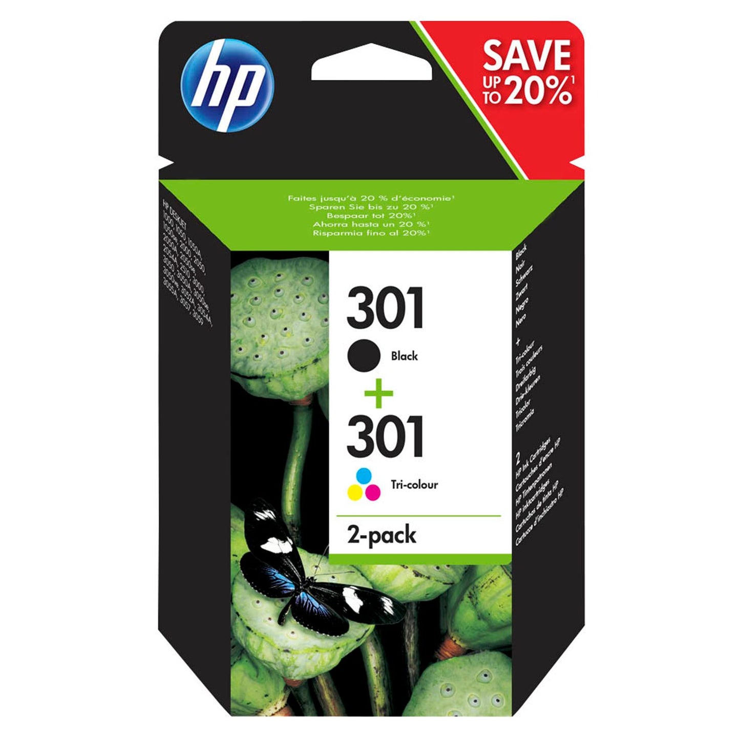 HP 301 () schwarz, color Druckerpatronen, 2er-Set | N9J72AE | 1 Pack = 2 St.