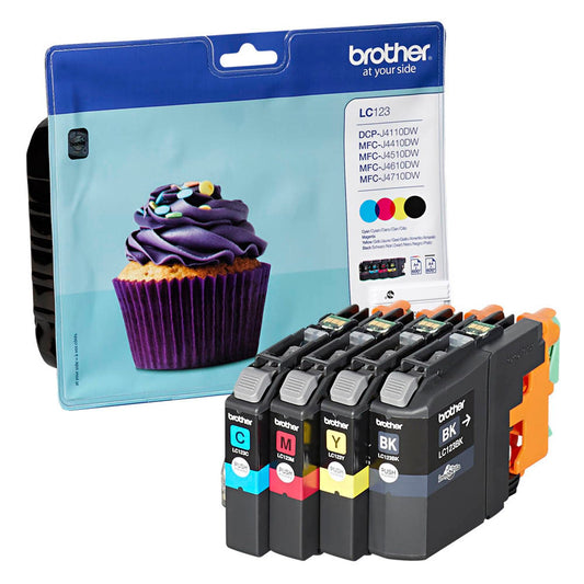 brother LC-123BK/C/M/Y schwarz, cyan, magenta, gelb Druckerpatronen, 4er-Set | LC123VALBP | 1 Pack = 4 St.
