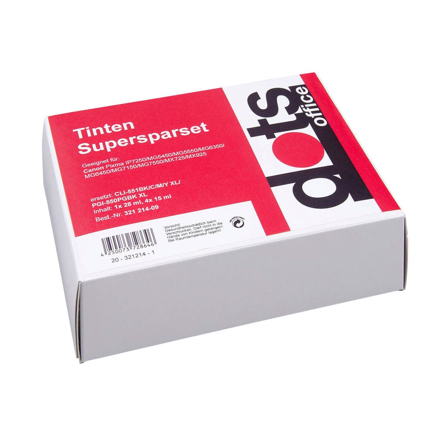 dots schwarz, cyan, magenta, gelb Druckerpatronen kompatibel zu Canon PGI-550 XL BK, CLI-551 XL BK/C/M/Y | 1519,0050-DOTS