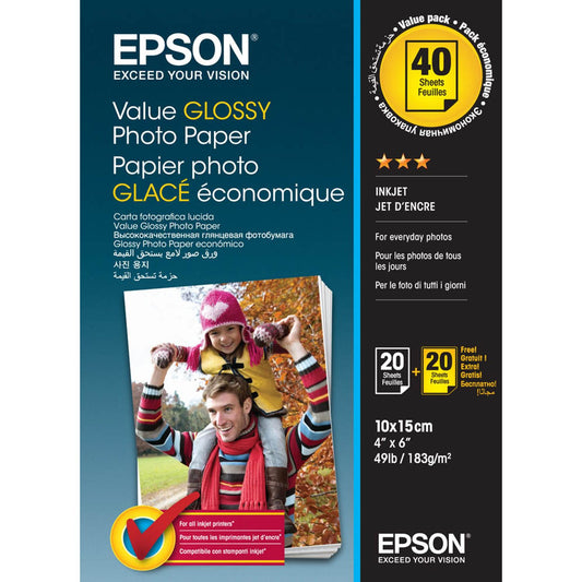 EPSON Fotopapier 10,0 x 15,0 cm hochglänzend 183 g/qm 2x | C13S400044 | 1 Pack = 2x 20 Blatt