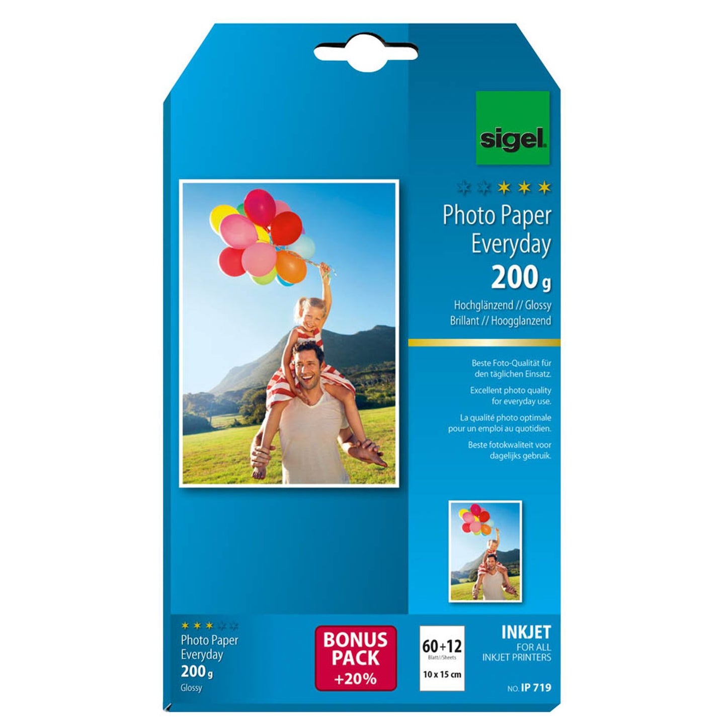 SIGEL Fotopapier 10,0 x 15,0 cm hochglänzend 200 g/qm | IP719 | 1 Pack = 72 Blatt