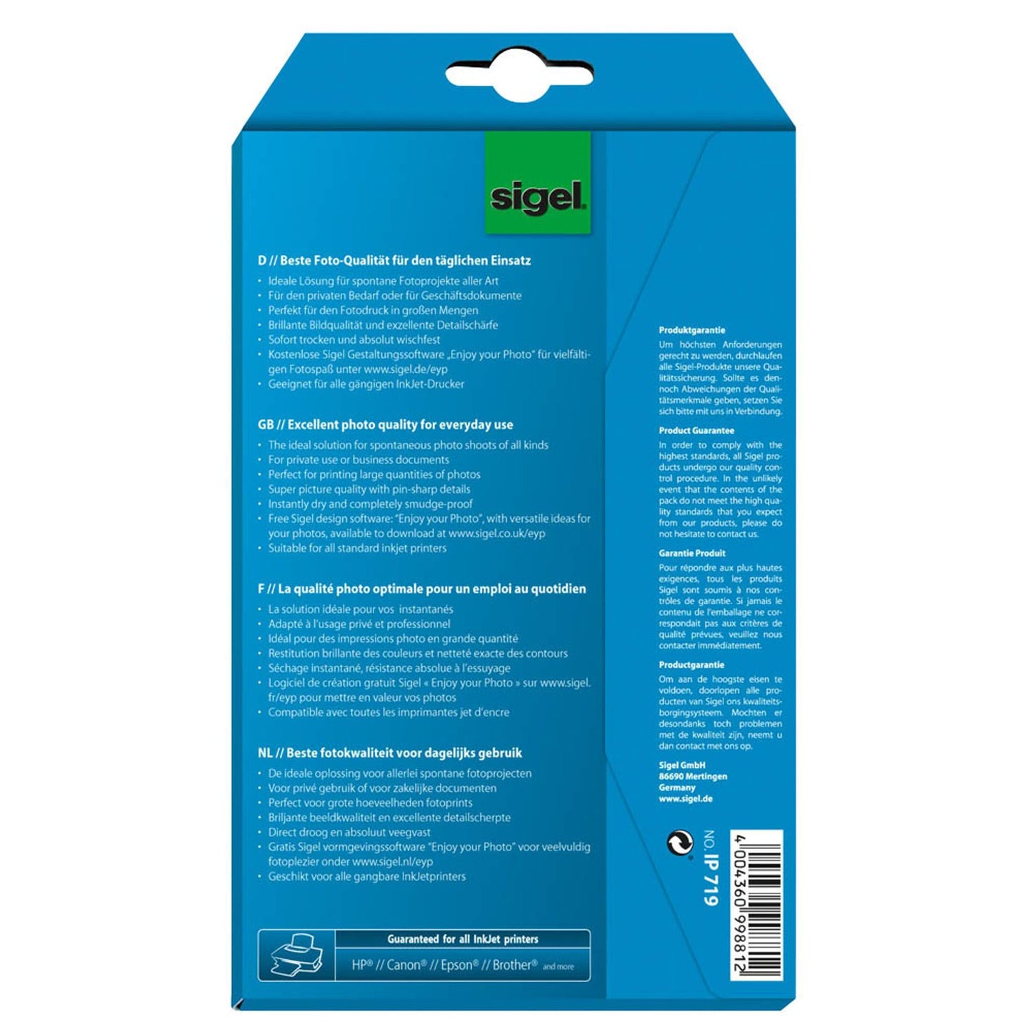 SIGEL Fotopapier 10,0 x 15,0 cm hochglänzend 200 g/qm | IP719 | 1 Pack = 72 Blatt