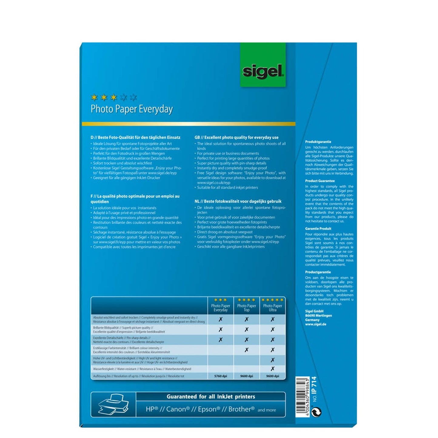 SIGEL Fotopapier DIN A4 hochglänzend 170 g/qm | IP714 | 1 Pack = 50 Blatt