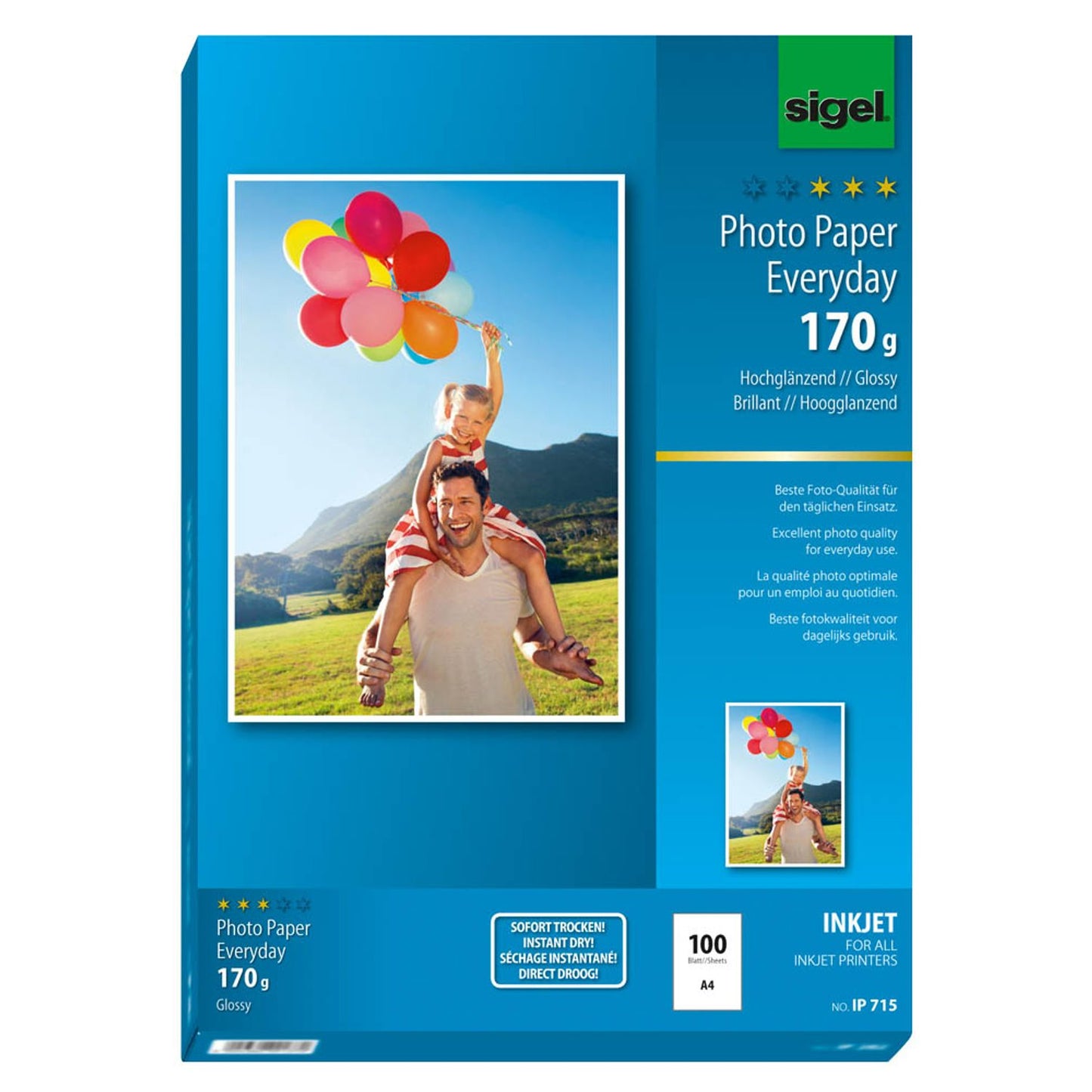 SIGEL Fotopapier DIN A4 hochglänzend 170 g/qm | IP715 | 1 Pack = 100 Blatt