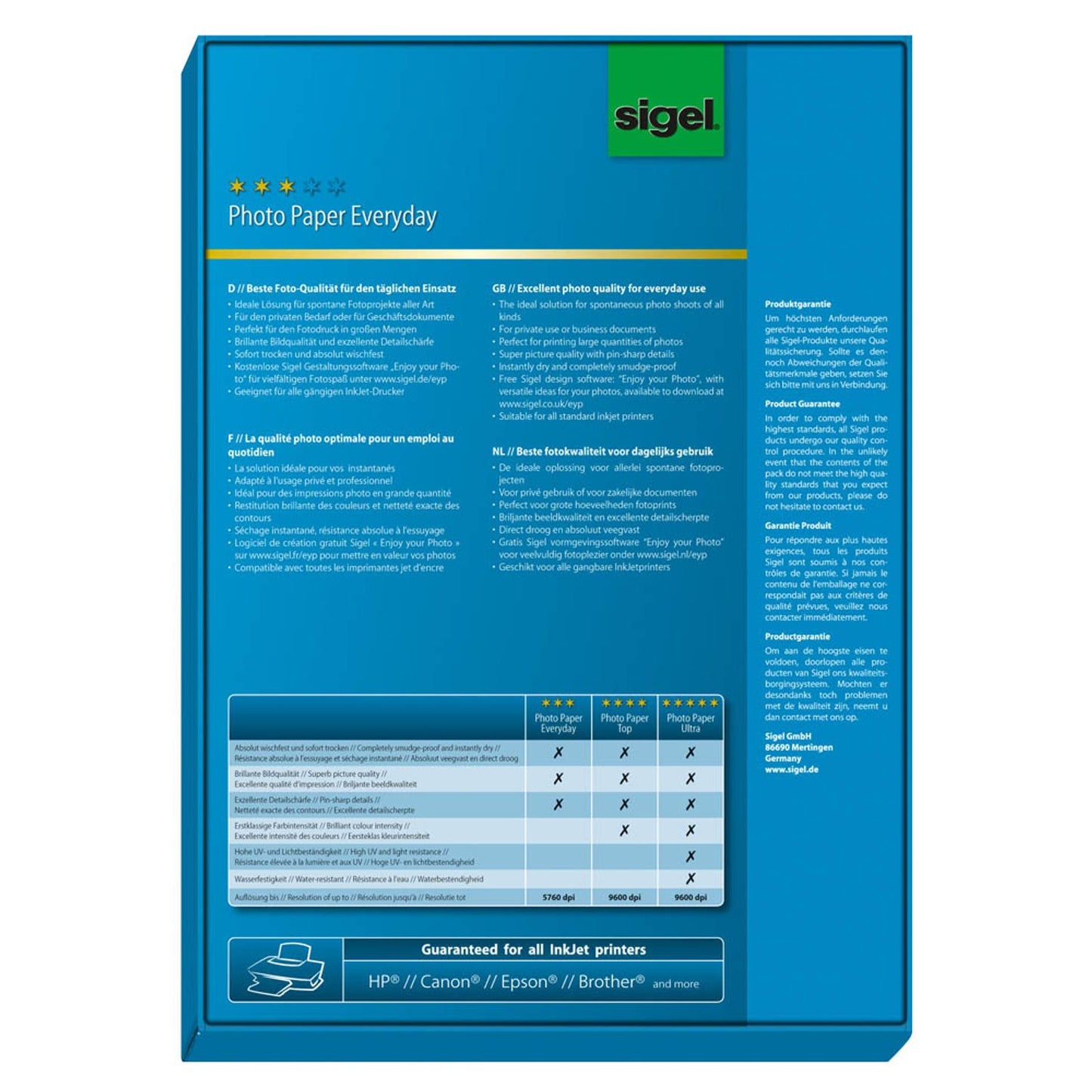 SIGEL Fotopapier DIN A4 hochglänzend 170 g/qm | IP715 | 1 Pack = 100 Blatt