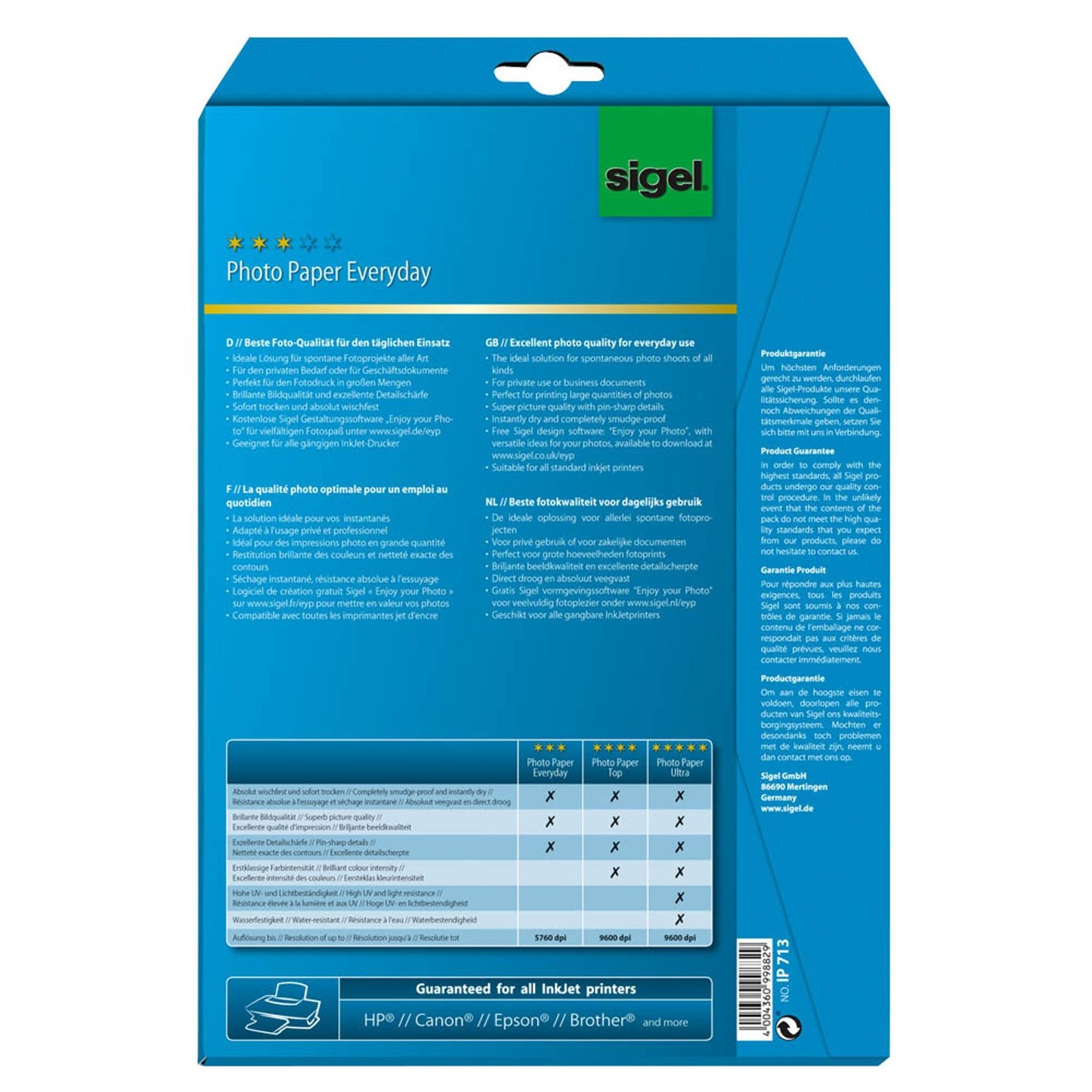 SIGEL Fotopapier DIN A4 hochglänzend 170 g/qm | IP713 | 1 Pack = 20 Blatt