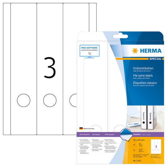 HERMA Ordneretiketten weiß | 5159 | 1 Pack = 25 Blatt
