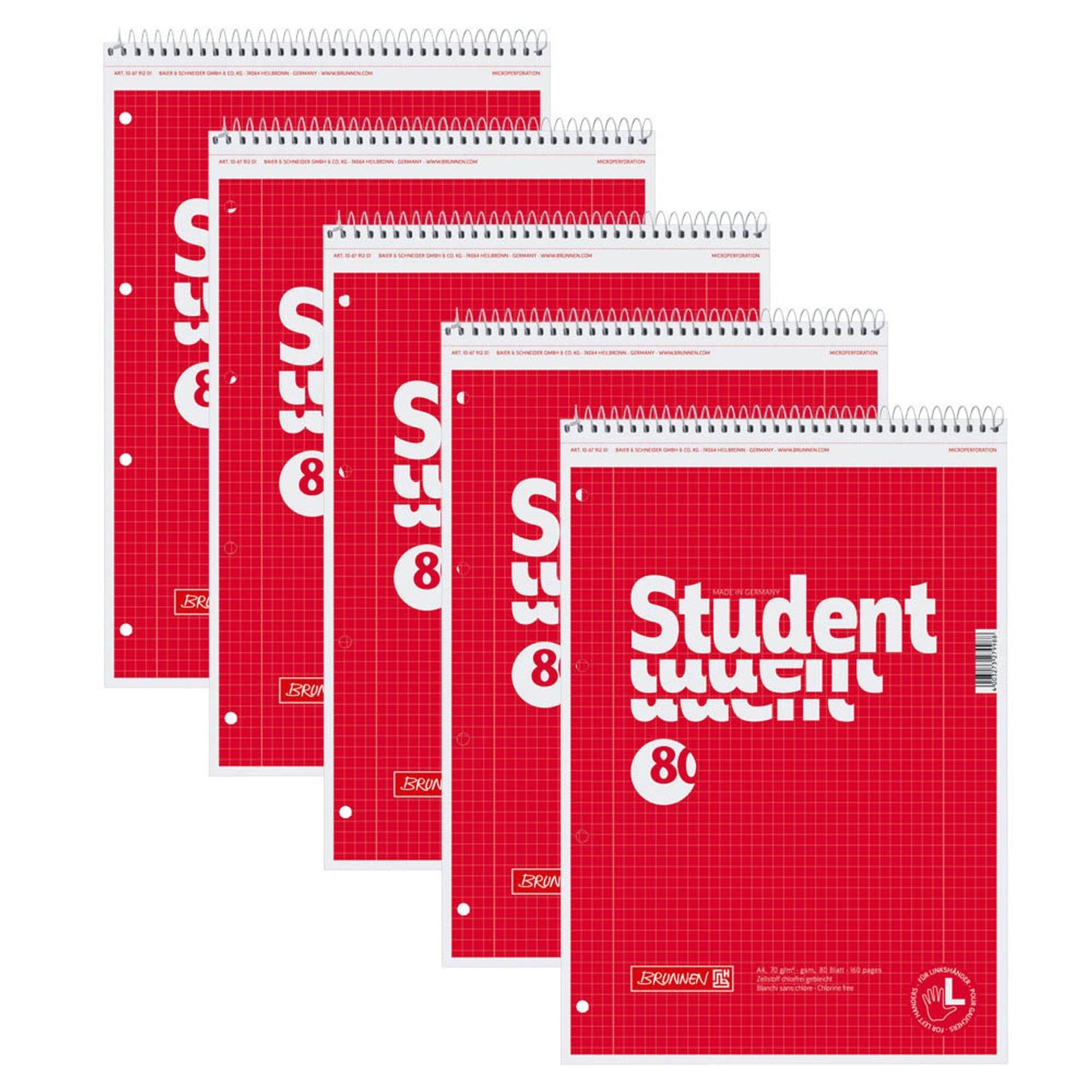 5 BRUNNEN Collegeblöcke Student Lineatur DIN A4 Innen- und Außenrand