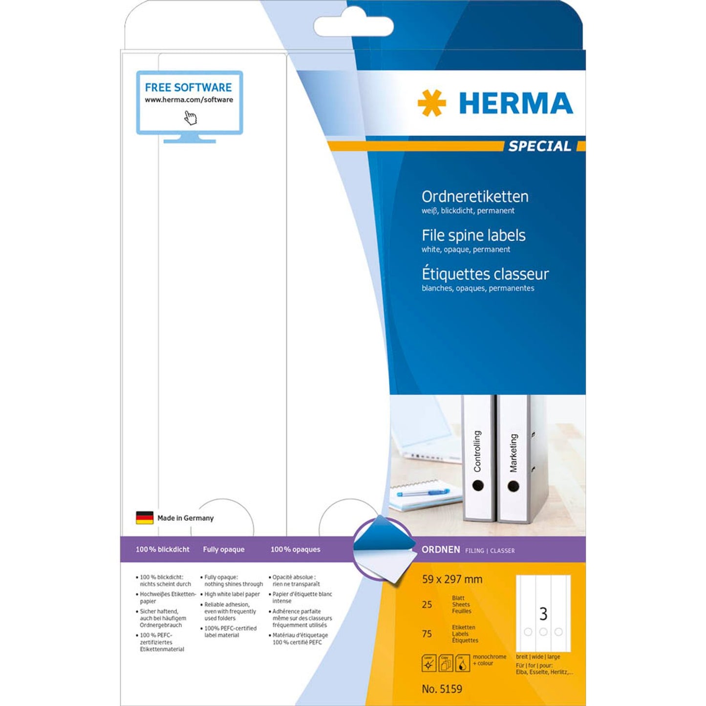 HERMA Ordneretiketten weiß | 5159 | 1 Pack = 25 Blatt