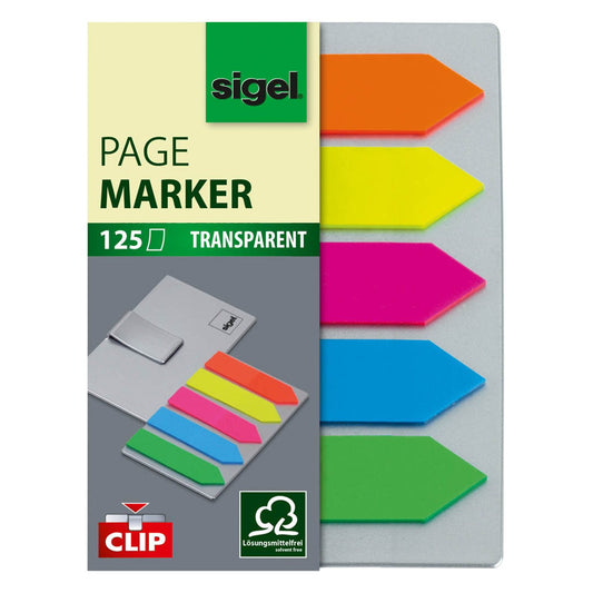 SIGEL Haftmarker Pfeile mit Clip Haftmarker farbsortiert 5x 25 Streifen | HN611 | 1 Pack = 5x 25 Streifen