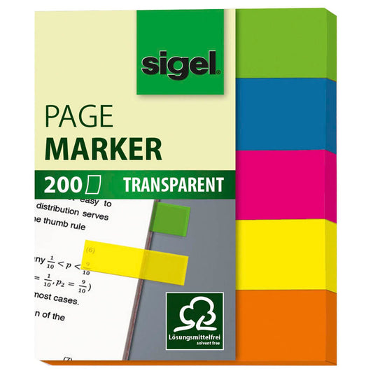 SIGEL Haftmarker transparent Haftmarker farbsortiert 5x 40 Streifen | HN615 | 1 Pack = 5x 40 Streifen