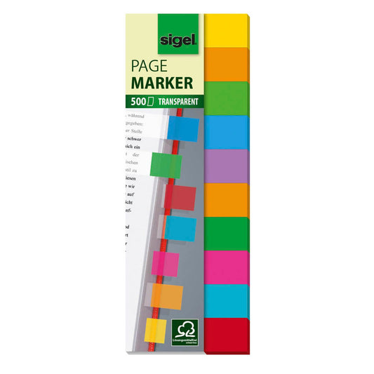 SIGEL Multicolor transparent Haftmarker farbsortiert 10x 50 Streifen | HN684 | 1 Pack = 10x 50 Streifen