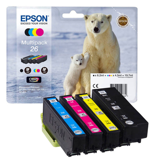 EPSON 26 / T2616 schwarz, cyan, magenta, gelb Druckerpatronen, 4er-Set | C13T26164010 | 1 Pack = 4 St.