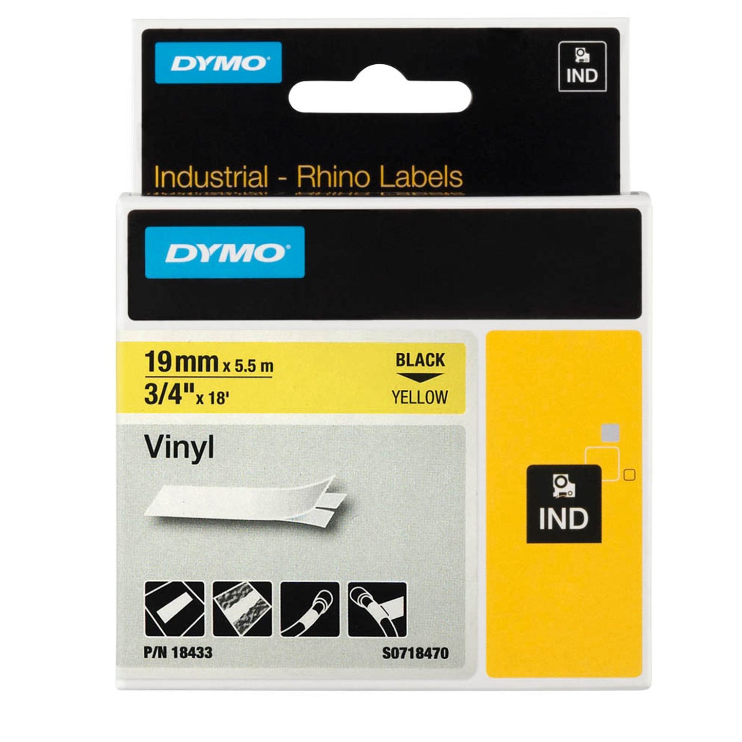 DYMO Schriftband RHINO , 19 mm schwarz auf gelb | 18433