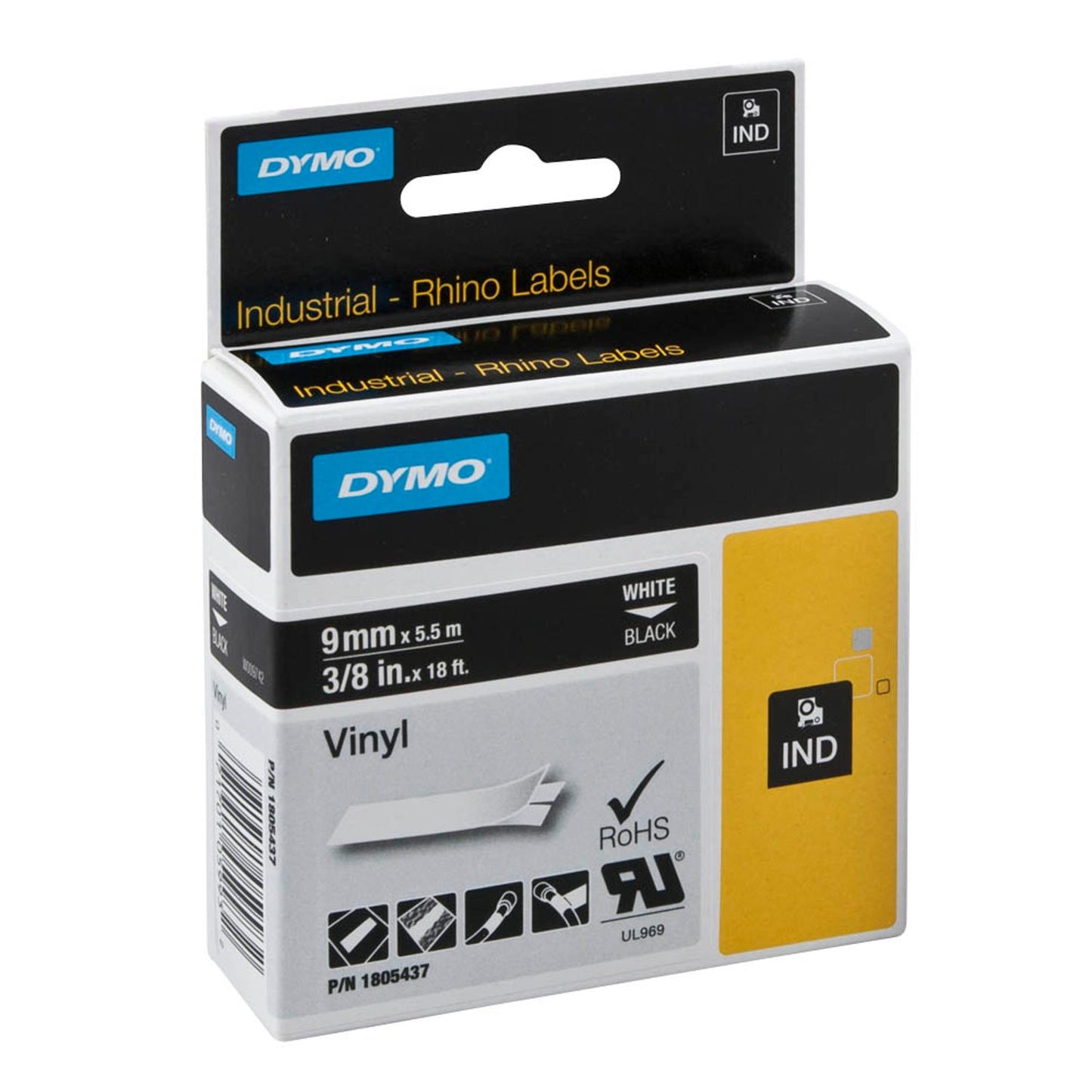 DYMO Schriftband RHINO , 9 mm weiß auf schwarz | 1805437