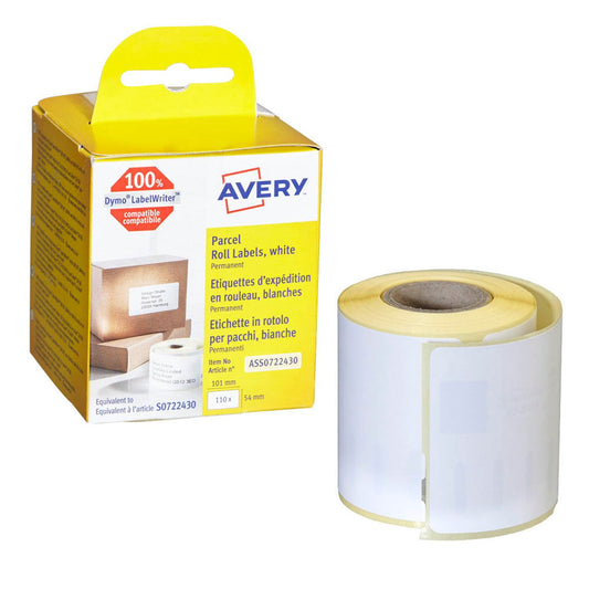 AVERY Zweckform Etikettenrolle für Etikettendrucker weiß, 101,0 x 54,0 mm, 1 x 110 Etiketten | ASS0722430 | 1 Pack = 110 Etiketten