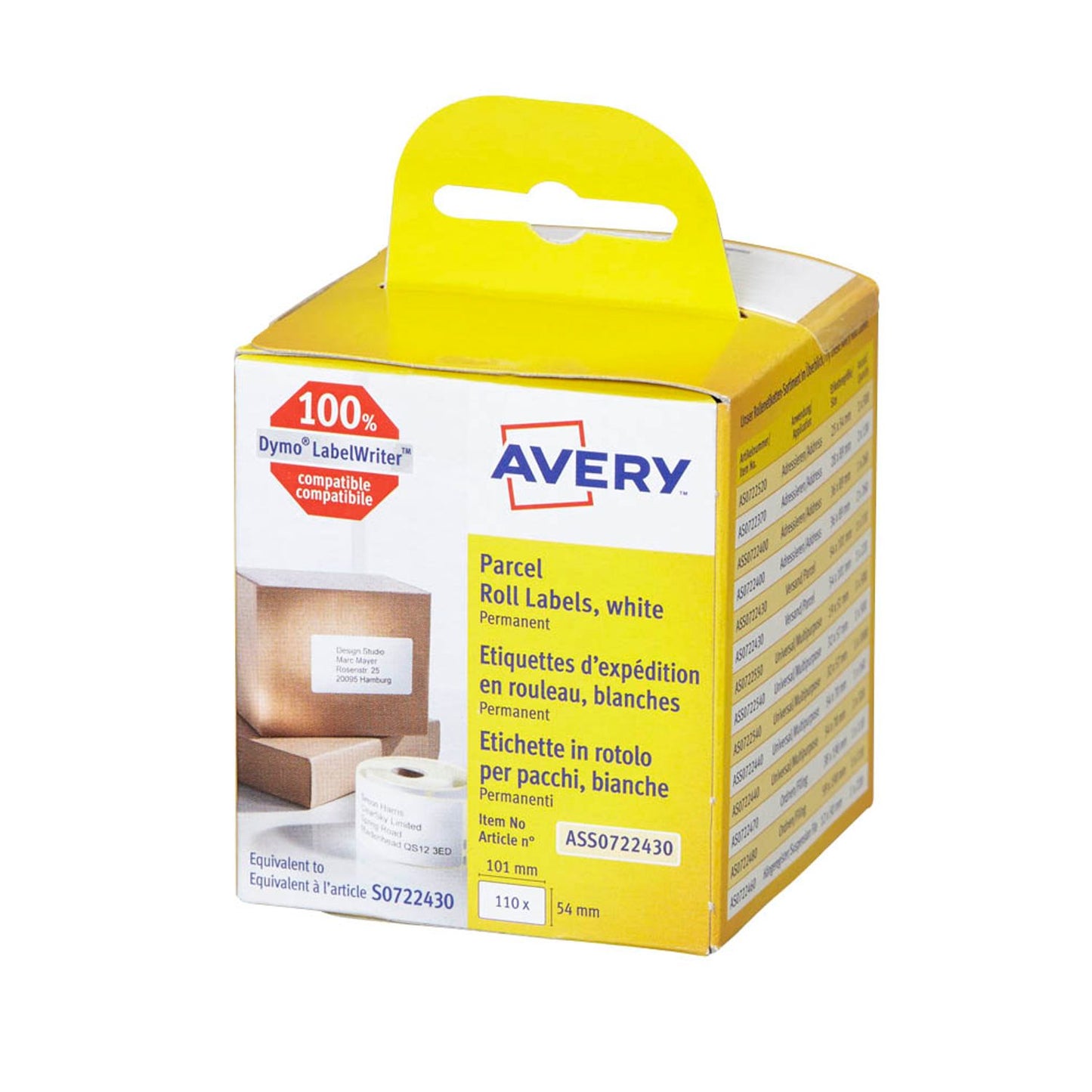 AVERY Zweckform Etikettenrolle für Etikettendrucker weiß, 101,0 x 54,0 mm, 1 x 110 Etiketten | ASS0722430 | 1 Pack = 110 Etiketten