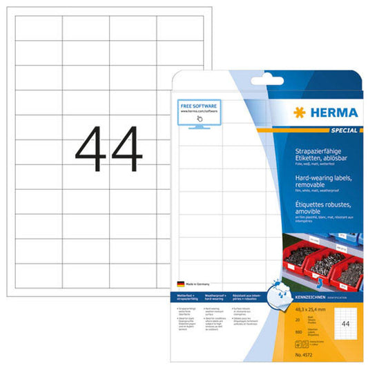 HERMA wetterfeste Folienetiketten weiß 48,3 x 25,4 mm | 4572 | 1 Pack = 20 Blatt