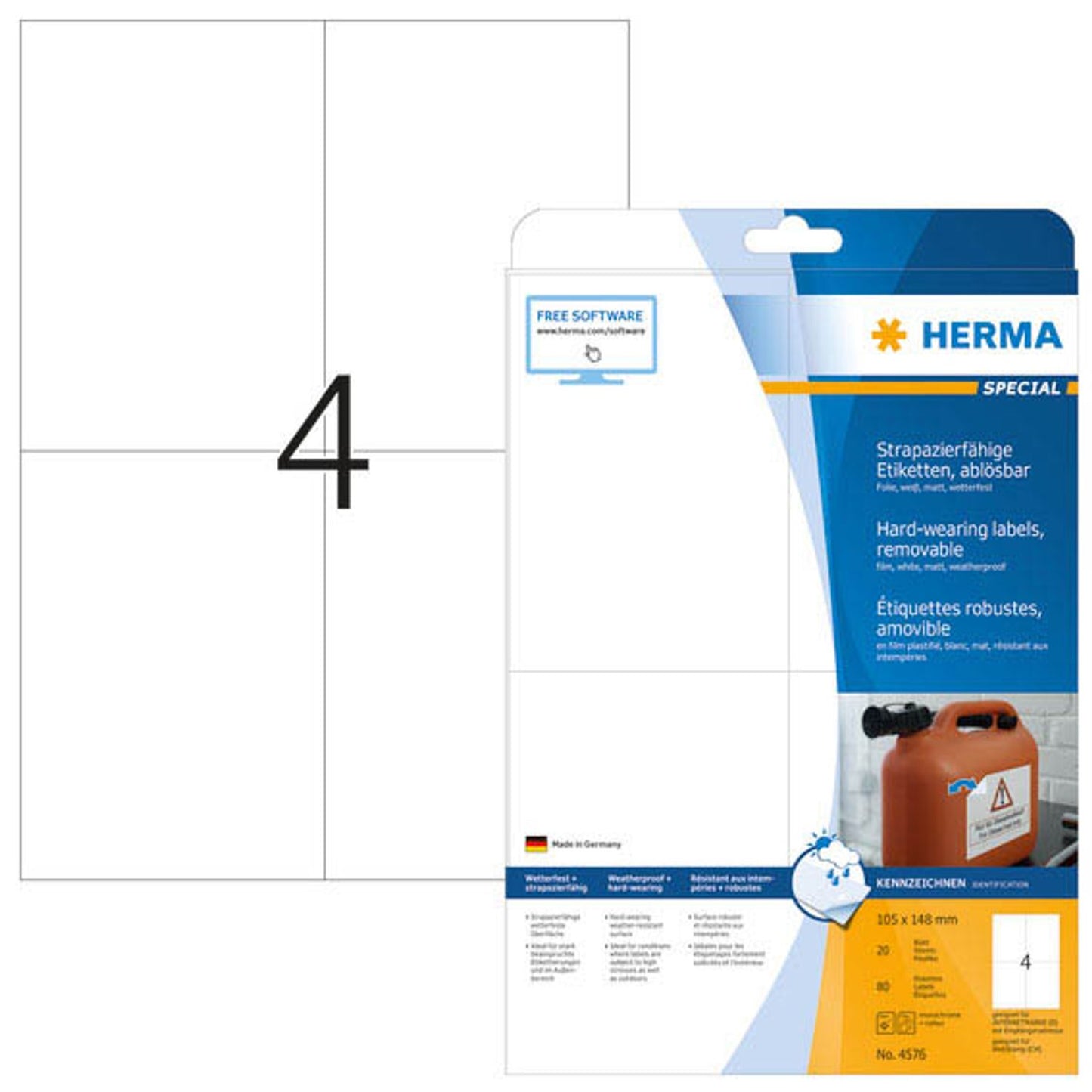 HERMA wetterfeste Folienetiketten weiß 105,0 x 148,0 mm | 4576 | 1 Pack = 20 Blatt