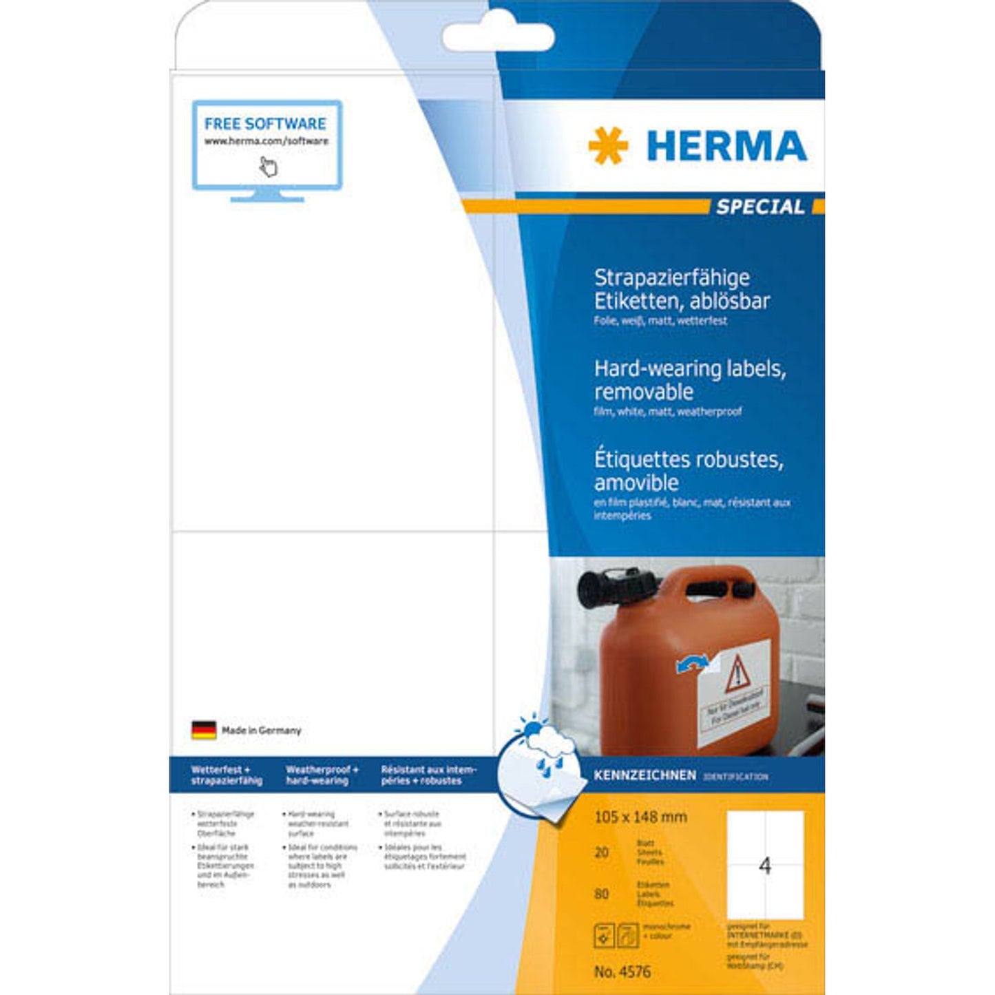 HERMA wetterfeste Folienetiketten weiß 105,0 x 148,0 mm | 4576 | 1 Pack = 20 Blatt