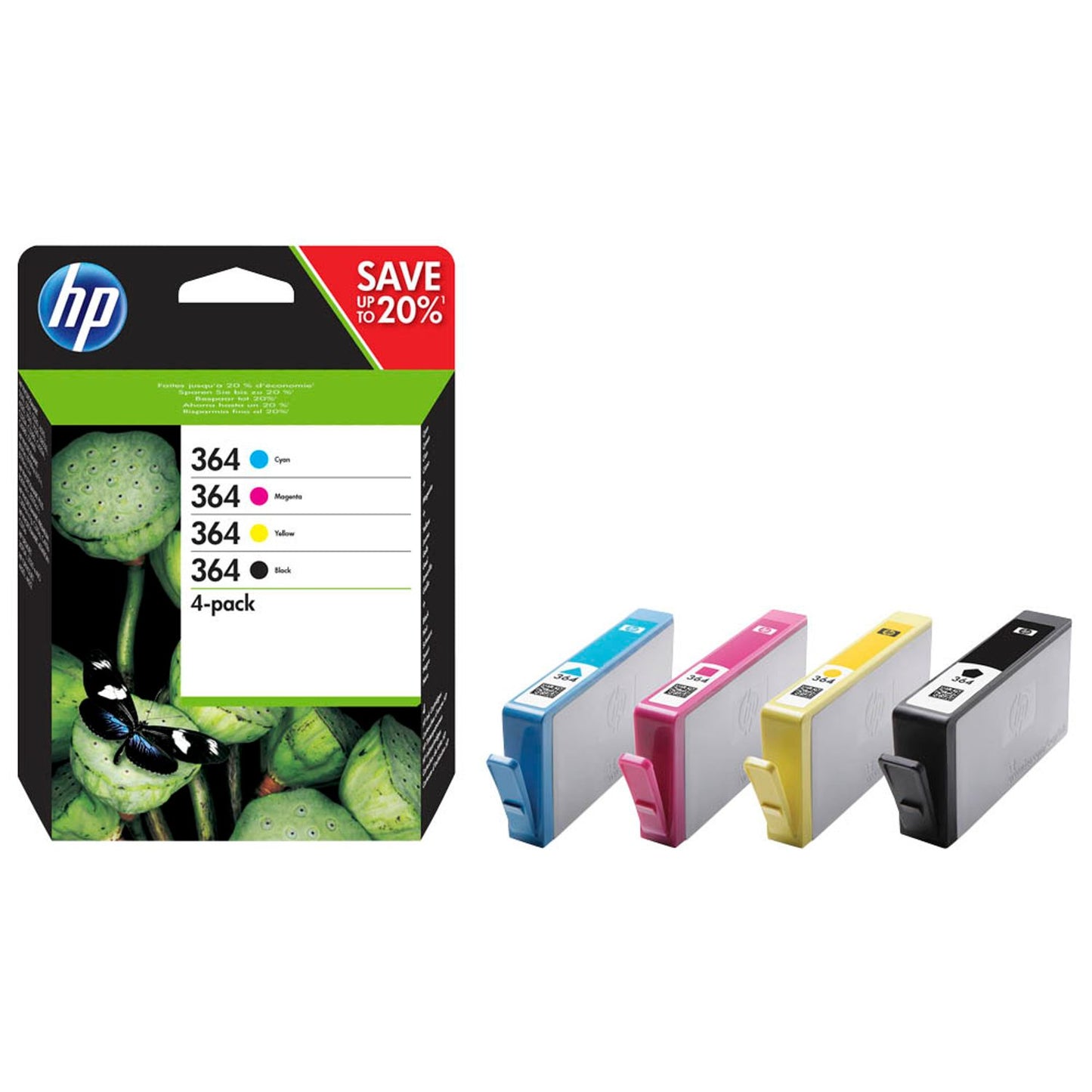HP 364 () schwarz, cyan, magenta, gelb Druckerpatronen, 4er-Set | N9J73AE | 1 Pack = 4 St.