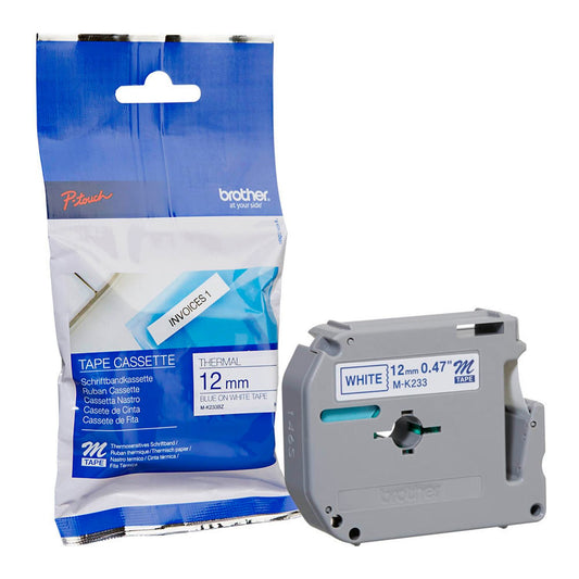 brother Schriftband M-K M-K233 , 12 mm blau auf weiß | MK233BZ