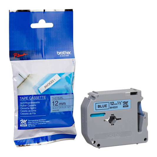 brother Schriftband M-K M-K531 , 12 mm schwarz auf blau | MK531BZ