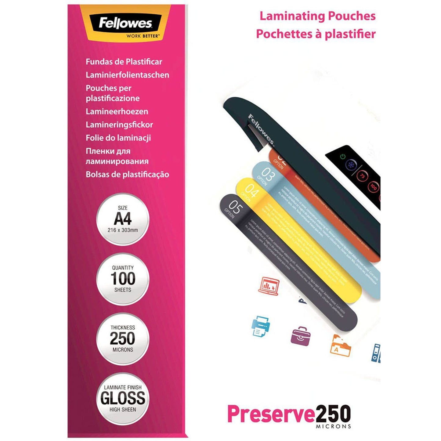 Fellowes Preserve250 Laminierfolien glänzend für A4 250 micron | 5401802 | 1 Pack = 100 St.