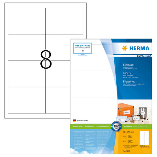 HERMA Etiketten weiß 97,0 x 67,7 mm | 4280 | 1 Pack = 100 Blatt