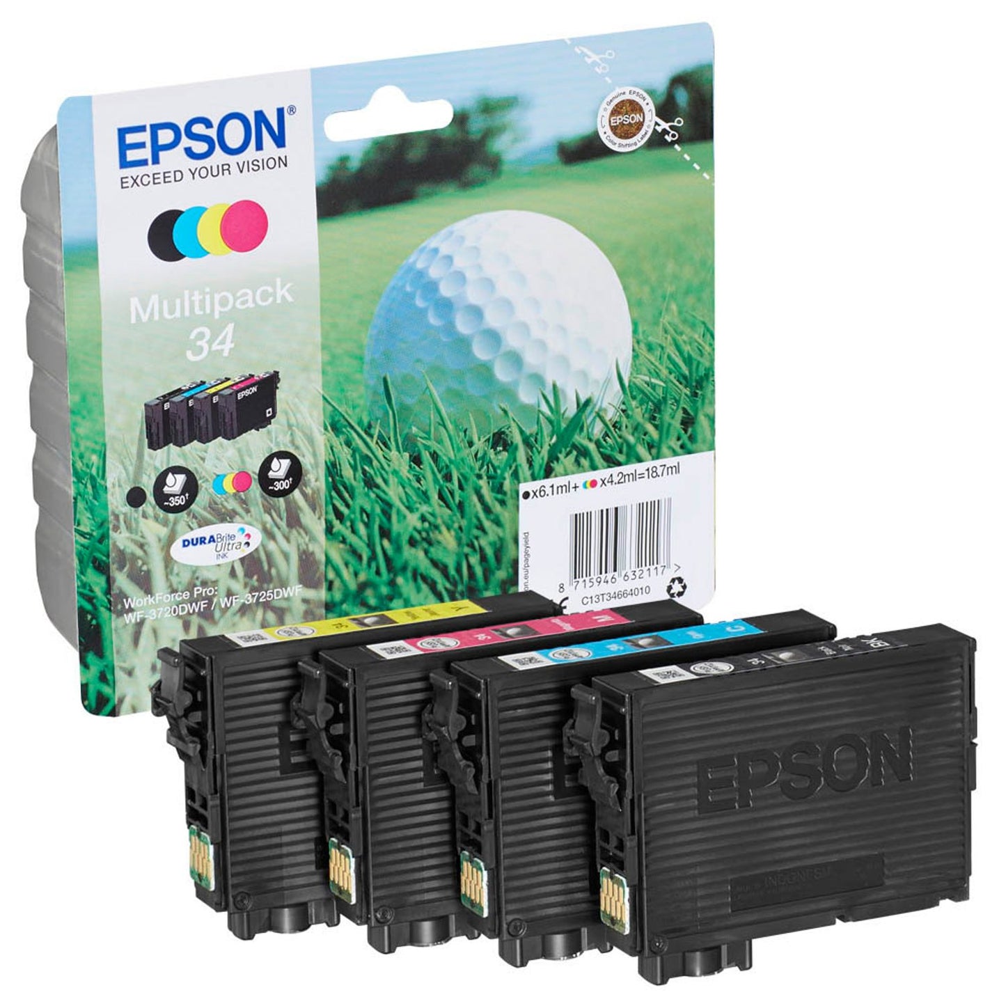 EPSON 34 / T3466 schwarz, cyan, magenta, gelb Druckerpatronen, 4er-Set | C13T34664010 | 1 Pack = 4 St.