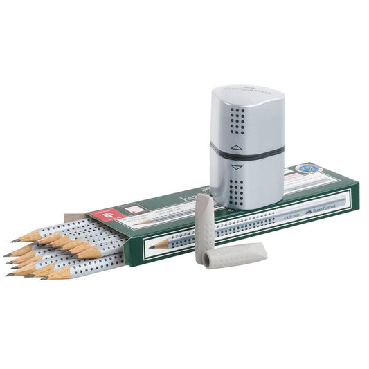 FABER-CASTELL GRIP 2001 Bleistift-Set HB silber mit Radierer | 117080