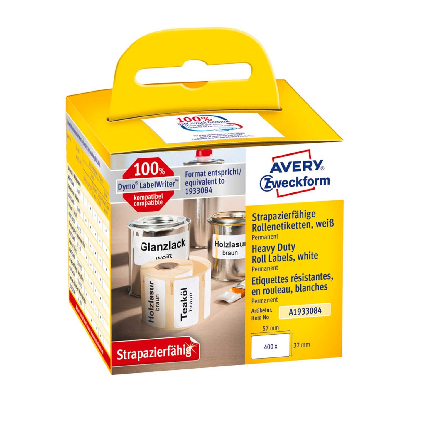 AVERY Zweckform Etikettenrolle für Etikettendrucker weiß, 57,0 x 32,0 mm, 1 x 400 Etiketten | A1933084 | 1 Pack = 400 Etiketten